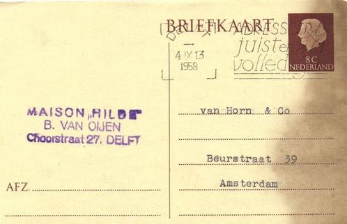 Maison Hilde, B. van Oijen, Delft - 09.1958 - briefkaart - 1, Postzegels en Munten, Brieven en Enveloppen | Nederland, Briefkaart