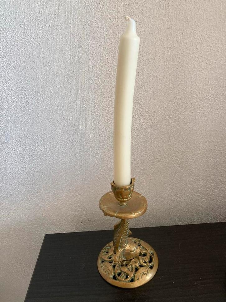 Vintage Messing Vis Kandelaar Lotusvorm, Antiek en Kunst, Antiek | Koper en Brons, Ophalen of Verzenden
