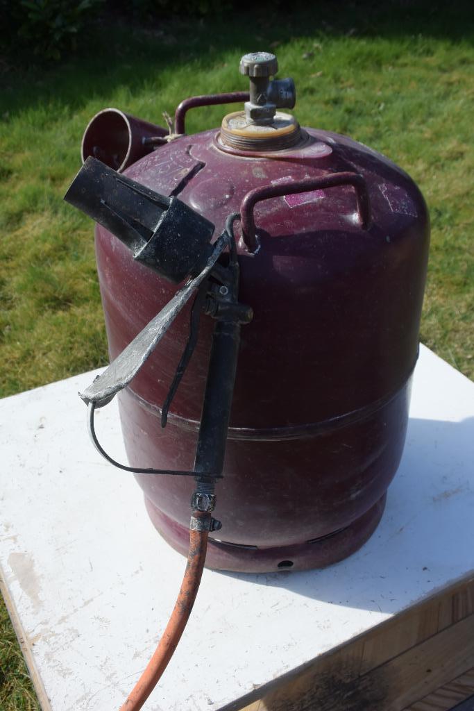 Gasfles met brander en handbescherming, lange slang, Doe-het-zelf en Verbouw, Gereedschap | Handgereedschap, Gebruikt, Ophalen