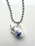Ballchain ketting met vintage Delfts Blauw koffiekannetje, Blauw, Ophalen of Verzenden, Zo goed als nieuw, Overige materialen