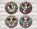 Jack Russell Terriër Glas in Lood onderzetters met houder, Huis en Inrichting, Ophalen of Verzenden, Nieuw, Glas of Kopje
