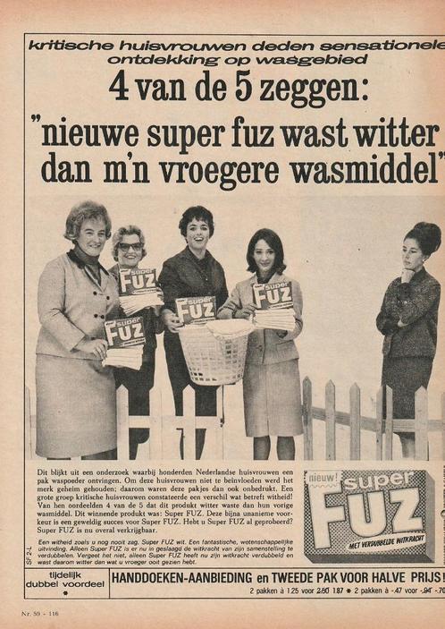 Retro reclame 1962 Super Fuz wasmiddel wast veel witter, Verzamelen, Retro, Overige typen, Verzenden