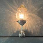 Wandlamp chroom Giso houder met oud glas vlam, Huis en Inrichting, Lampen | Wandlampen, Art deco, Giso, Vlam, Ophalen of Verzenden