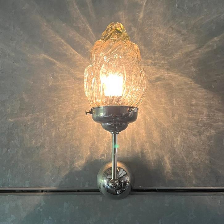 Wandlamp chroom Giso houder met oud glas vlam, Huis en Inrichting, Lampen | Wandlampen, Zo goed als nieuw, Glas, Ophalen of Verzenden