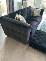 Zwarte fluwelen/velvet 3-zits bank + hocker Manhatten Style, Huis en Inrichting, Ophalen, Hotel chique / Modern luxe/ Industrieel