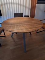 Eetkamertafel rond (hout met metalen onderstel), Huis en Inrichting, Tafels | Eettafels, Ophalen, Rond, Zo goed als nieuw, 100 tot 150 cm