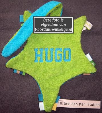 OPRUIMING! Tutdoek ster Blauw/Groen geborduurd met naam beschikbaar voor biedingen