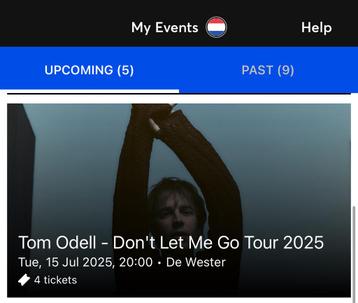 4x Tickets Tom Odell De Wester beschikbaar voor biedingen