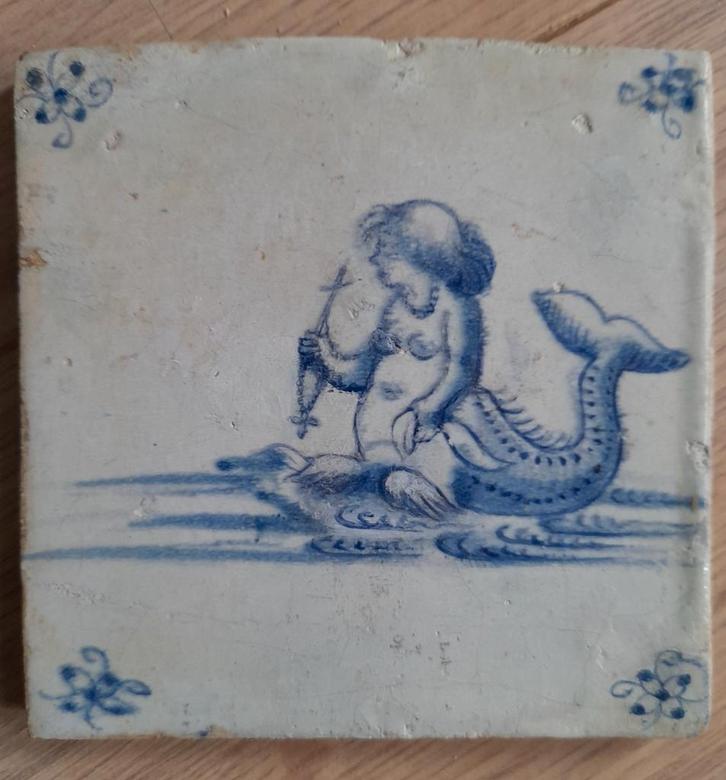 Antieke tegel, 17e eeuw, zeewezen, Antiek en Kunst, Antiek | Wandborden en Tegels, Ophalen of Verzenden