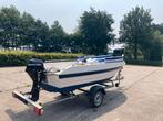 Keurige motorboot/ consoleboot/ met stuur en 10pk bb motor, Watersport en Boten, Sloepen, Polyester, Gebruikt, Ophalen of Verzenden