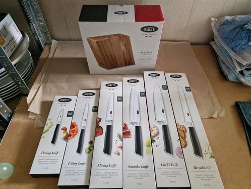 Ah boretti messenset messen met messenblok complete set, Huis en Inrichting, Keuken | Bestek, Nieuw, Bestekset, Rvs of Chroom