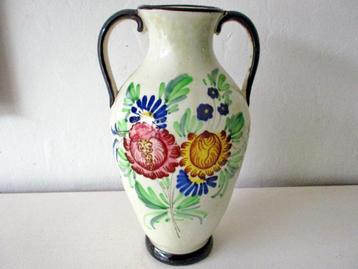Grote antiek antieke aardewerk wit witte bloemen vase vaas beschikbaar voor biedingen