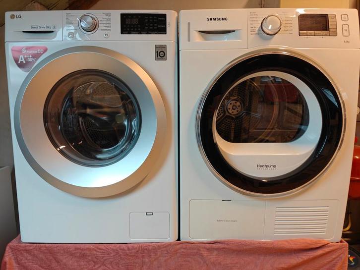 LG Wasmachine & Samsung Warmtepompdroger Set - 8kg, Witgoed en Apparatuur, Was-droogcombinaties, Gebruikt, 8 tot 10 kg, 85 tot 90 cm