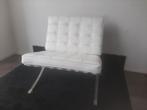 Witte leren design fauteuil met chroom onderstel, Huis en Inrichting, Fauteuils, Design Fauteuil, 75 tot 100 cm, Ophalen of Verzenden