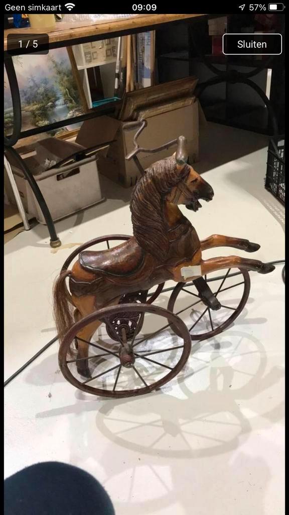 Antieke driewieler. Houten paard., Antiek en Kunst, Antiek | Speelgoed, Ophalen of Verzenden