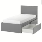 Grijze Ikea malm eenpersoonsbed met opberglades, Huis en Inrichting, Slaapkamer | Bedden, Ophalen, 90 cm, Eenpersoons, Zo goed als nieuw