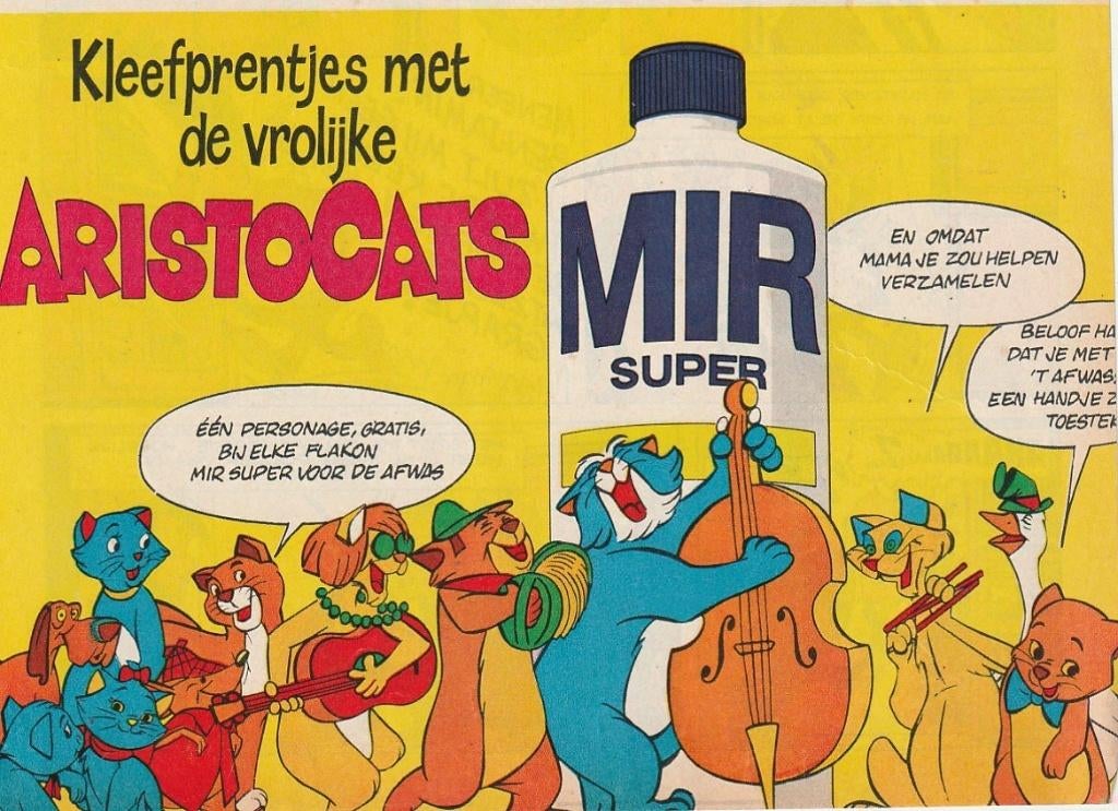 Retro reclame 1979 Mir afwasmiddel actie Aristocats Disney, Verzenden, Overige typen