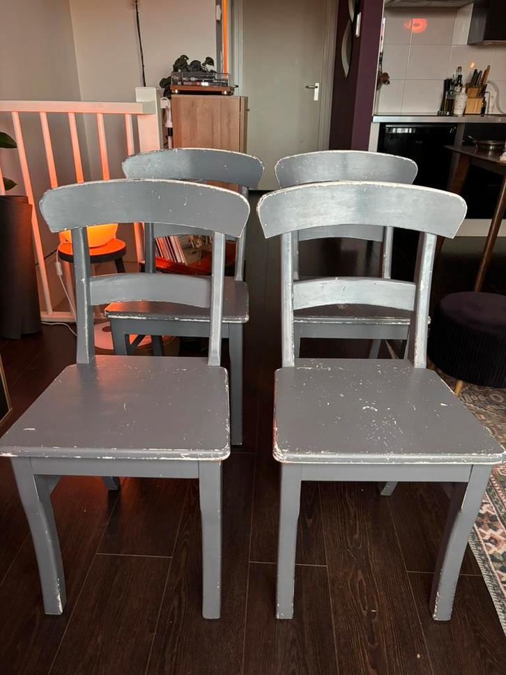 Vier eetkamerstoelen hout, Huis en Inrichting, Stoelen, Zo goed als nieuw, Vier, Hout, Bruin, Ophalen