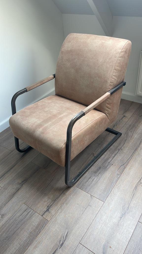 Fauteuil (mogelijk in set) beige, Huis en Inrichting, Fauteuils, Zo goed als nieuw, Metaal, Stof, Overige materialen, 75 tot 100 cm