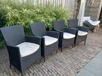 4 Tuinstoelen, zwart rotan met kussens, Tuin en Terras, Tuinstoelen, Ophalen, Kunststof