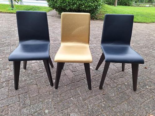 3 eetstoelen in zwart en goud / stoelen, Huis en Inrichting, Stoelen, Gebruikt, Drie, Hout, Overige materialen, Zwart, Ophalen of Verzenden