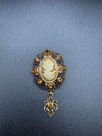 Camee Broche met Strass, Overige materialen, 4 tot 7 cm, Gebruikt, Bruin