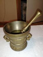 Antiek zwaar bronzen vijzel met stamper, 11x11cm, Antiek en Kunst, Antiek | Koper en Brons, Ophalen of Verzenden, Koper