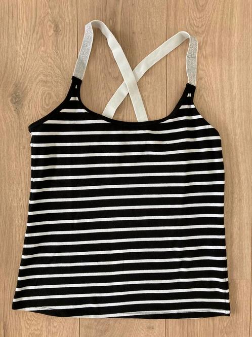 Zwart/wit gestreepte top met zilveren bandjes, Kleding | Dames, Tops, Zo goed als nieuw, Zwart, Zonder mouw, Ophalen of Verzenden
