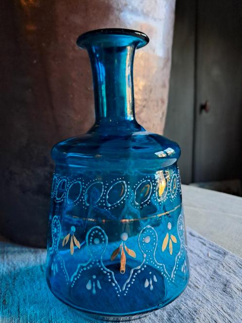 Glazen vaas, handbeschilderd met emailleverf (pontil)# 1920., Antiek en Kunst, Antiek | Glas en Kristal, Ophalen of Verzenden