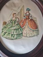 Brocante houten lijst met stoffen afbeelding, Antiek en Kunst, Curiosa en Brocante, Ophalen of Verzenden