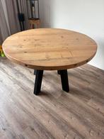 Ronde houten eettafel, 125cm, stalen poten,, Huis en Inrichting, Tafels | Eettafels, 100 tot 150 cm, Rond, Ophalen of Verzenden