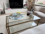 Unique design glass coffee table with gold edge, Huis en Inrichting, Tafels | Salontafels, 100 tot 150 cm, Vierkant, Zo goed als nieuw