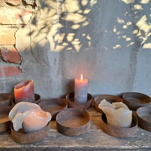 1x Brocante oude beschuitvorm kandelaar roest ø 10cm *Etage3, Huis en Inrichting, Woonaccessoires | Overige, Gebruikt, Ophalen of Verzenden