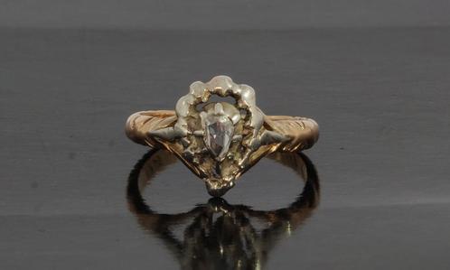 Roosdiamant antieke 14k gouden dames ring peer geslepen, Sieraden, Tassen en Uiterlijk, Antieke sieraden, Ring, Goud, Met edelsteen