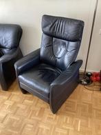 Blauw leren fauteuil, Ophalen, Gebruikt, 75 tot 100 cm, Leer
