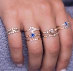 Boho gouden kleur ringen set met kristalen - 2 type, Met kristal, 18 tot 19, IJzer of Staal, Nieuw