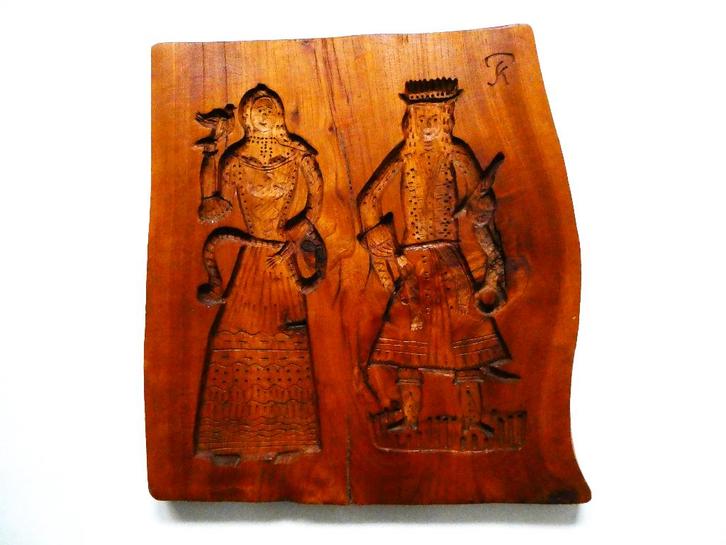 Grote koekplank speculaasplank vrijer vrijster ca. 1875, Antiek en Kunst, Kunst | Beelden en Houtsnijwerken, Ophalen of Verzenden