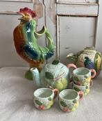 Brocante Barbotine Haan en theeservies fruit, Ophalen of Verzenden