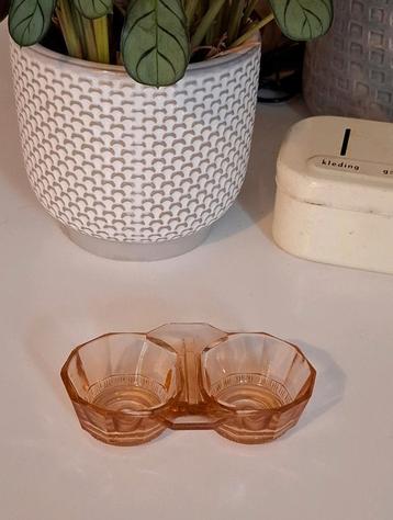 Roze, Frans,  art deco persglas, peper en zout bakje beschikbaar voor biedingen