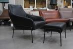 Luxe fauteuil + hocker Jolly Jess Design metaal leer zwart, Metaal, Zo goed als nieuw, 50 tot 75 cm, Ophalen