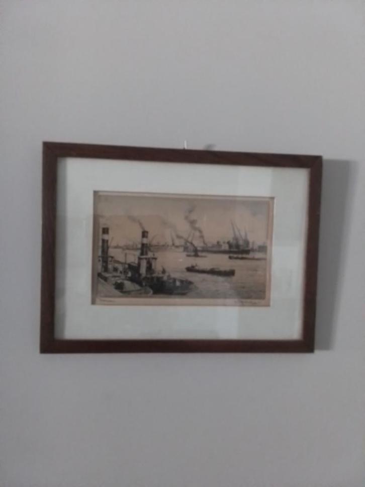 H. Roodenburg Ets 1953 - Rotterdamse Haven, Antiek en Kunst, Kunst | Etsen en Gravures, Ophalen of Verzenden