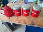 Koffie thee suiker bussen en theepotje rood emaille, Antiek en Kunst, Antiek | Emaille, Ophalen of Verzenden