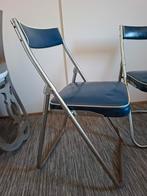 Vintage inklapbare stoel - blauw met zilver, Huis en Inrichting, Stoelen, Ophalen, Gebruikt, Blauw, Eén