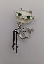 Broche kat met bril en strass steentjes, Verzenden, Nieuw, Zilver, Overige materialen