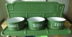 EMAILLE GROEN ZAND ZEEP EN SODA MET REKJE, Ophalen