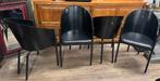 4 design eetkamer stoelen zwart multplex met lederen zitting, Ophalen, Gebruikt, ., Zwart
