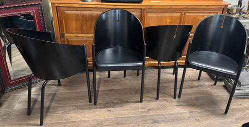 4 design eetkamer stoelen zwart multplex met lederen zitting, Huis en Inrichting, Stoelen, Gebruikt, Zwart, Ophalen