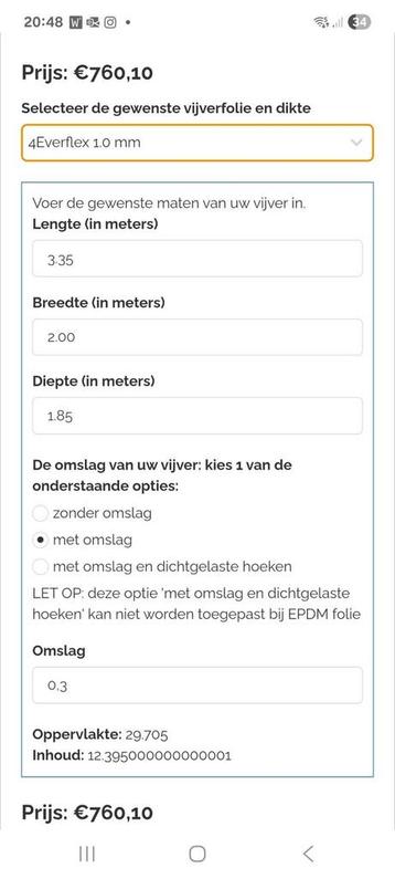 Nieuwe 3D vijverzak te koop L335 x B200 x D185 x ov30 cm beschikbaar voor biedingen