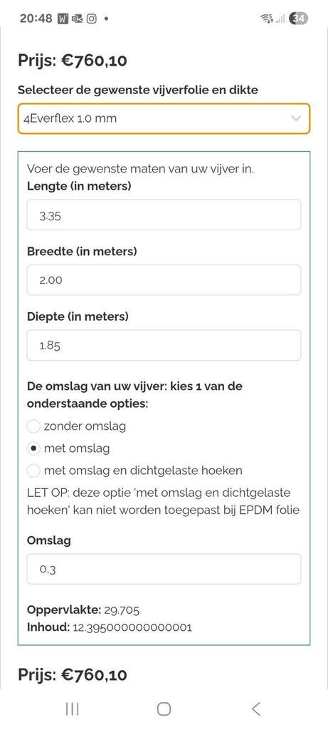 Nieuwe 3D vijverzak te koop L335 x B200 x D185 x ov30 cm, Tuin en Terras, Vijvers, Nieuw, Ophalen