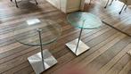 Metaform glas en RVS bijzettafels,set van 2, Minder dan 55 cm, Gebruikt, Rond, Glas
